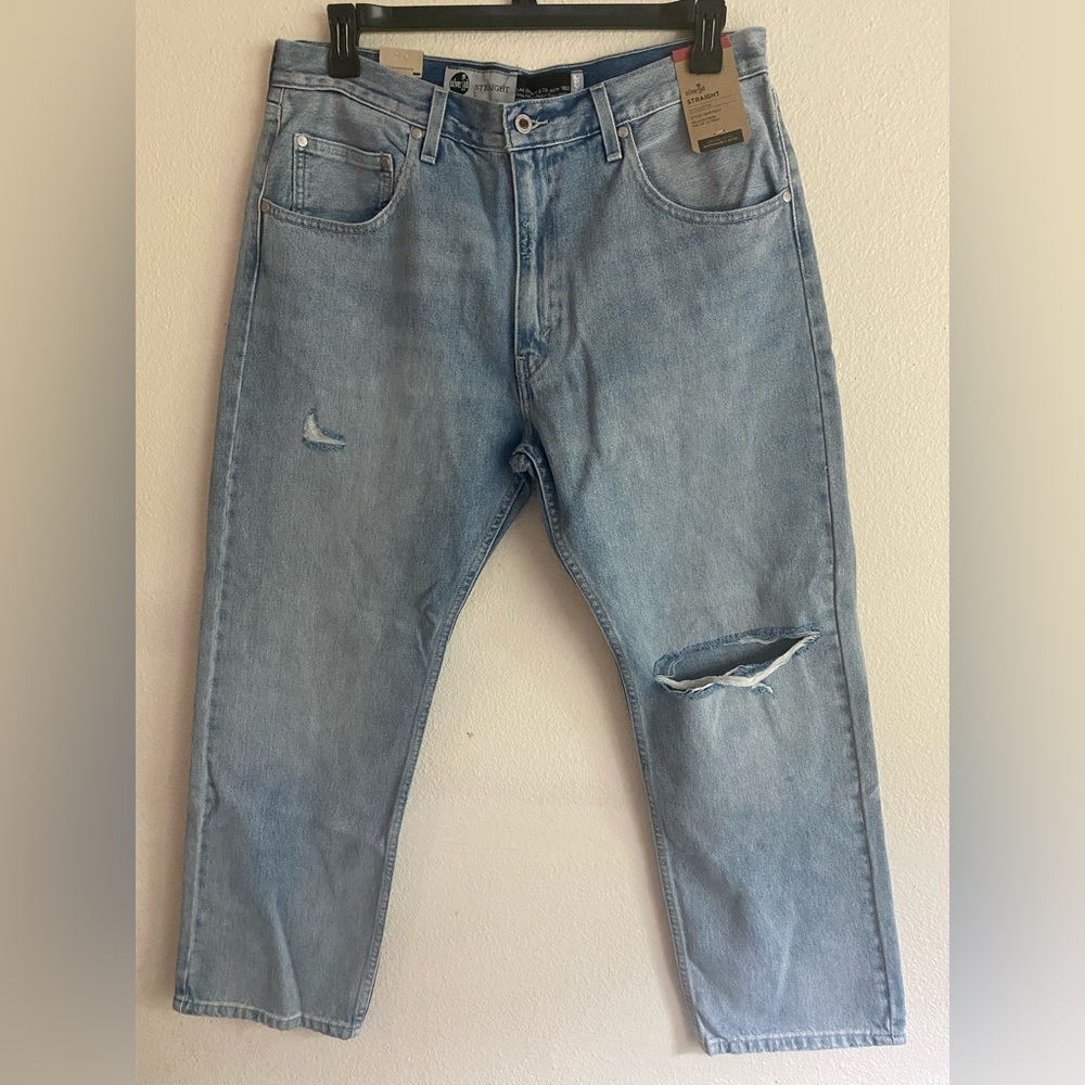Levis Silver Tab Jeans Mens 36x28 Blue Distressed Straight Ripped Torn Y2K NEW